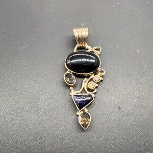 Handcrafted Pendant Semi-Precious Stones Statement 2.5 inches Boho Ethnic